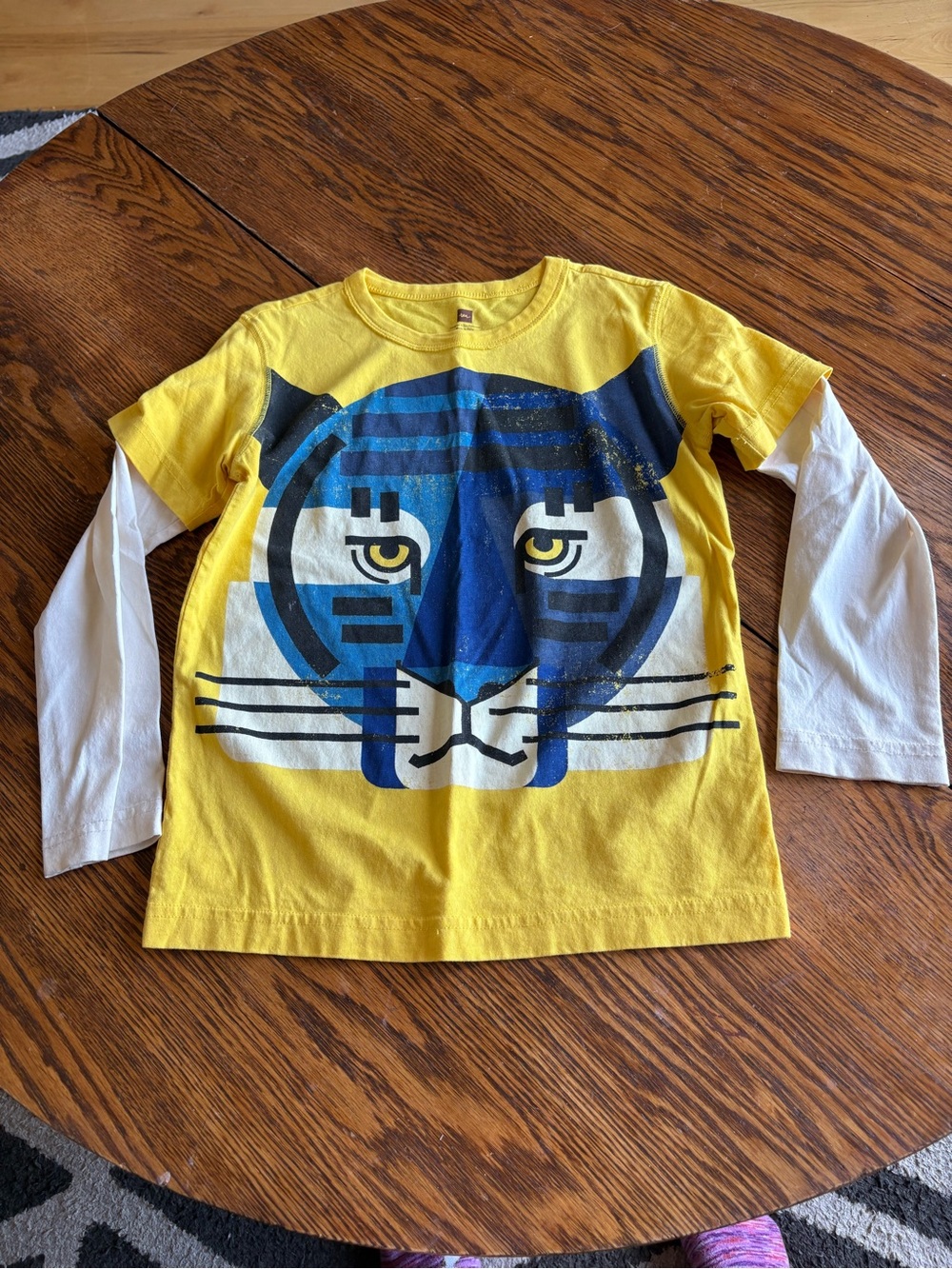 Tea Collection Yellow & White Long Sleeve Tiger Graphic Tee